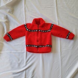 Vintage Hand Knit‎ Red Scottie Dog Cardigan
